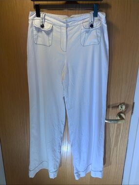 Saint Tropical West Linen-Blend Lined Pants- Black Stitching- Wide-Leg- Size 12